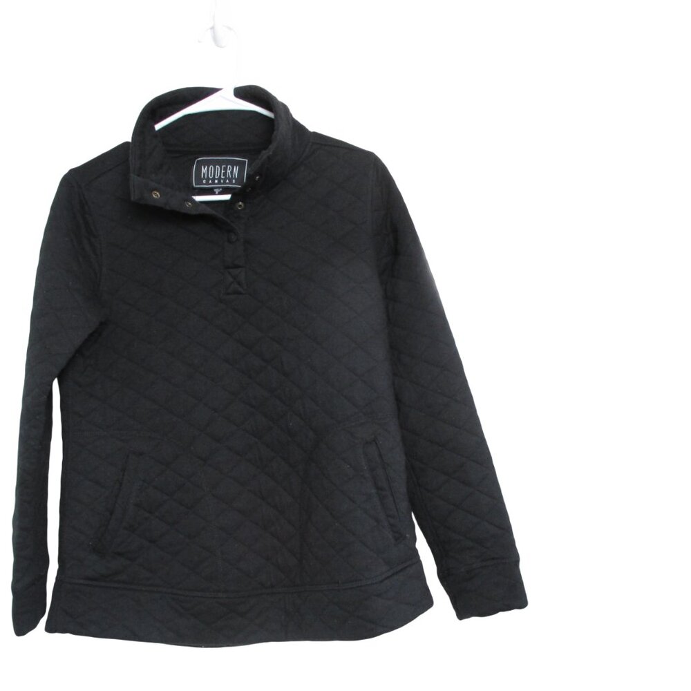 Modern Canvas Sweater‎ Jacket Women Small Black Long Sleeve Pullover Shirt Coat